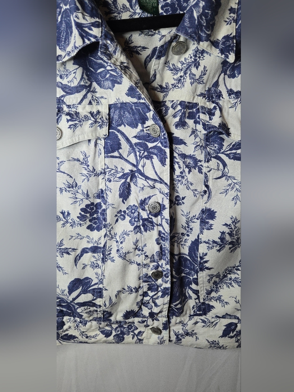 Lauren Ralph Lauren 100% Linen Lightweight White Blue Floral Crop Jacket Medium - Picture 2 of 7